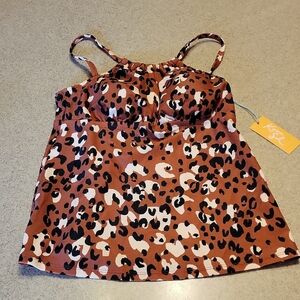 Kona Sol Brown and White Bustier Swim Camisole (SIZE SMALL 4/6)